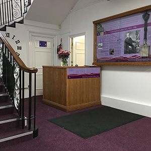 The John Godber Centre reception, welcome desk and Canon Godber interpretation panel