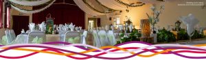 The Portland room (main hall), set up for a woodland themed wedding at the John Godber Centre, Hucknall