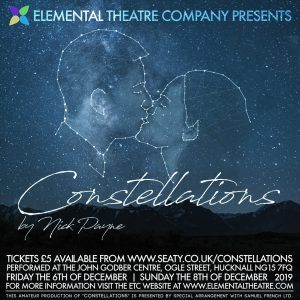 Elemental Theatre Company 'Constellations' event poster 2019