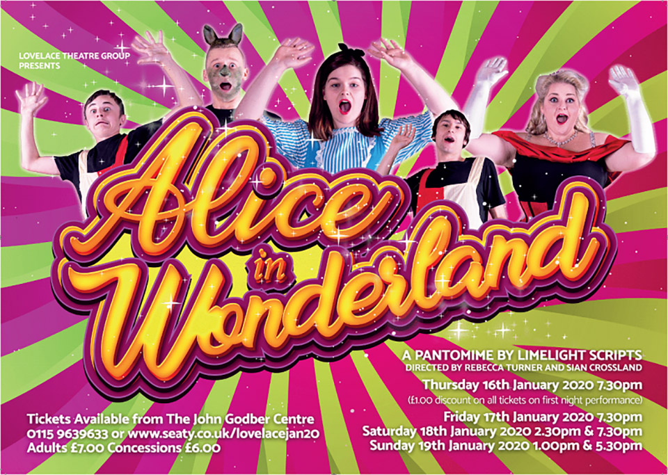 Lovelace Theatre Group - Alice in Wonderland 2020 panto poster