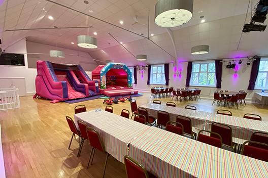 Bouncy castles in the Portland main hall room