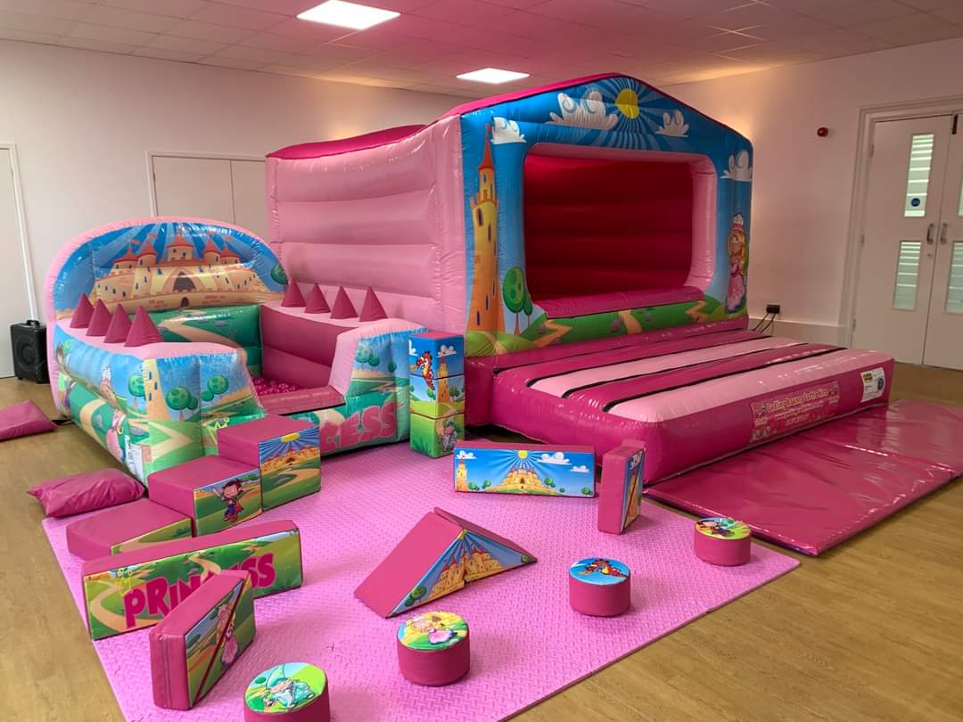 Bouncy castles in the Portland main hall room